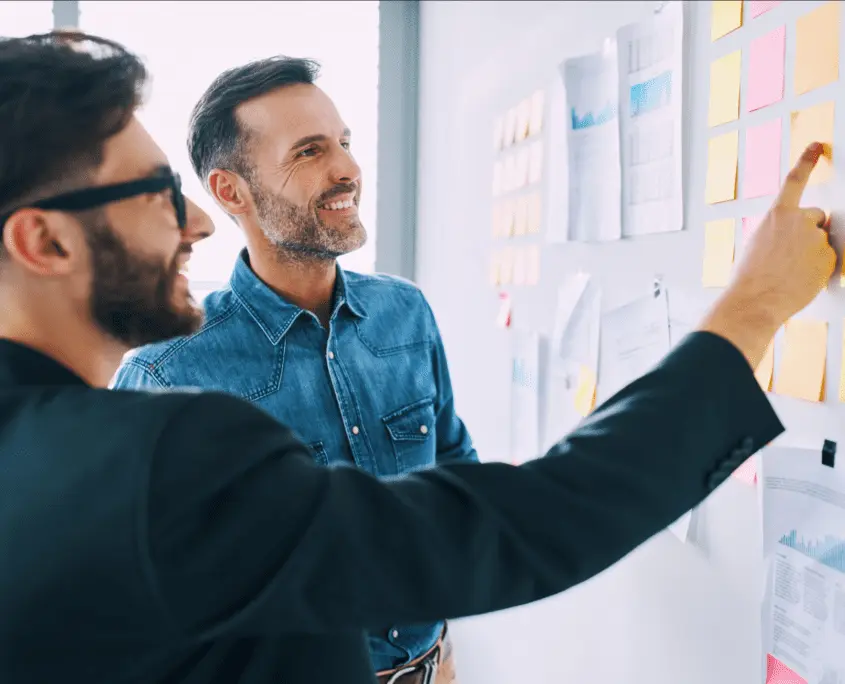 Team planning on a whiteboard